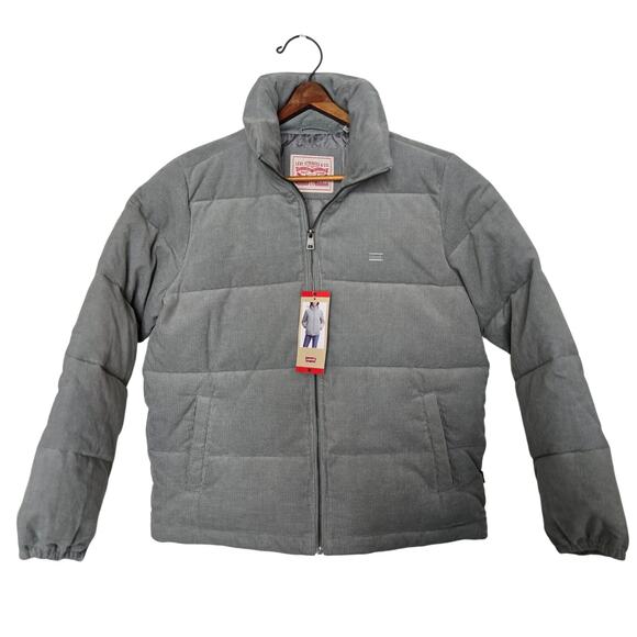 New Levi's Women's Corduroy Mint Green Stand Collar Puffer Zip up Jacket Medium - Picture 3 of 16